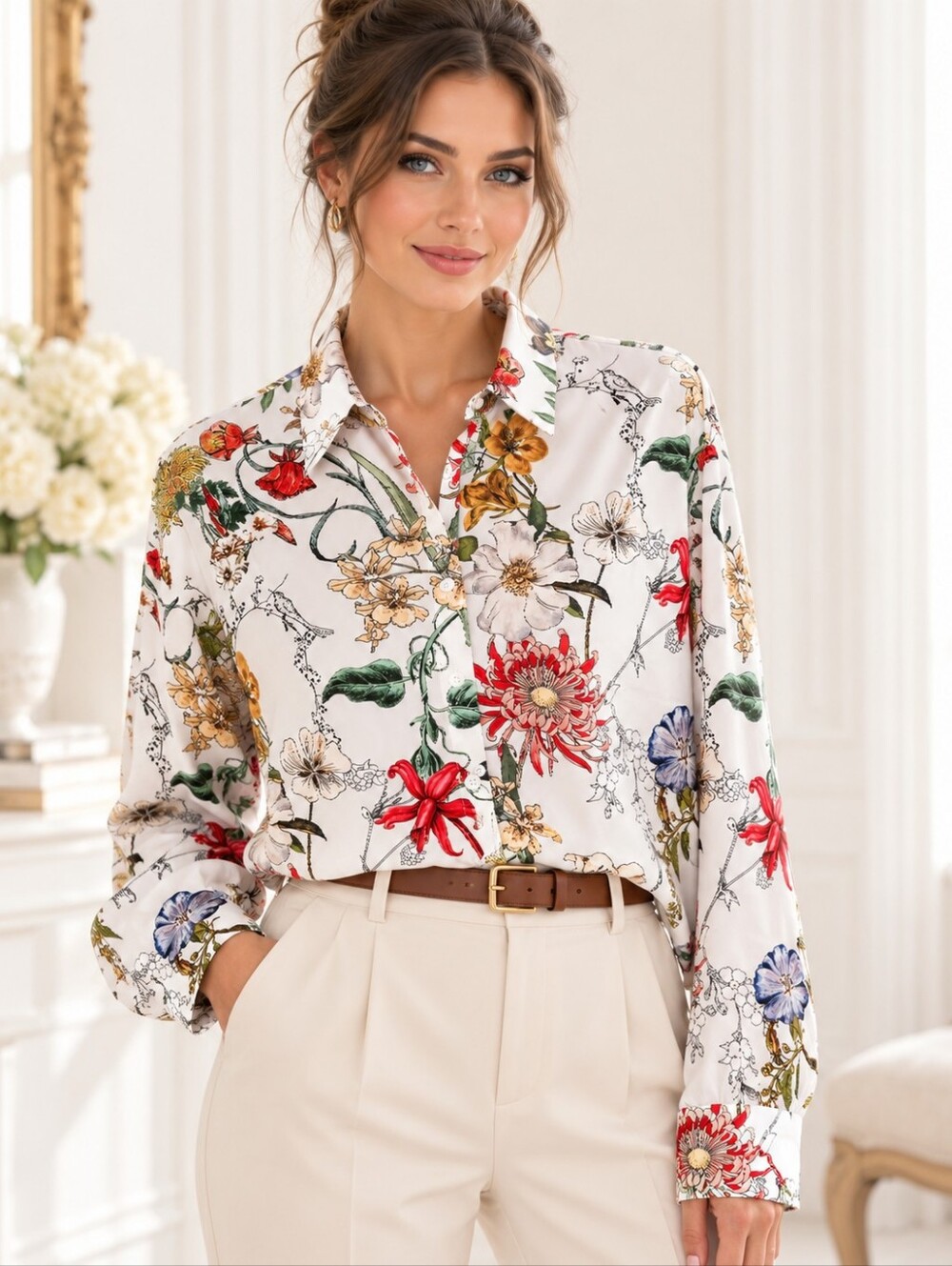 NWT Just Fashion Now Floral Botanical Button Front Blouse | Size: XL